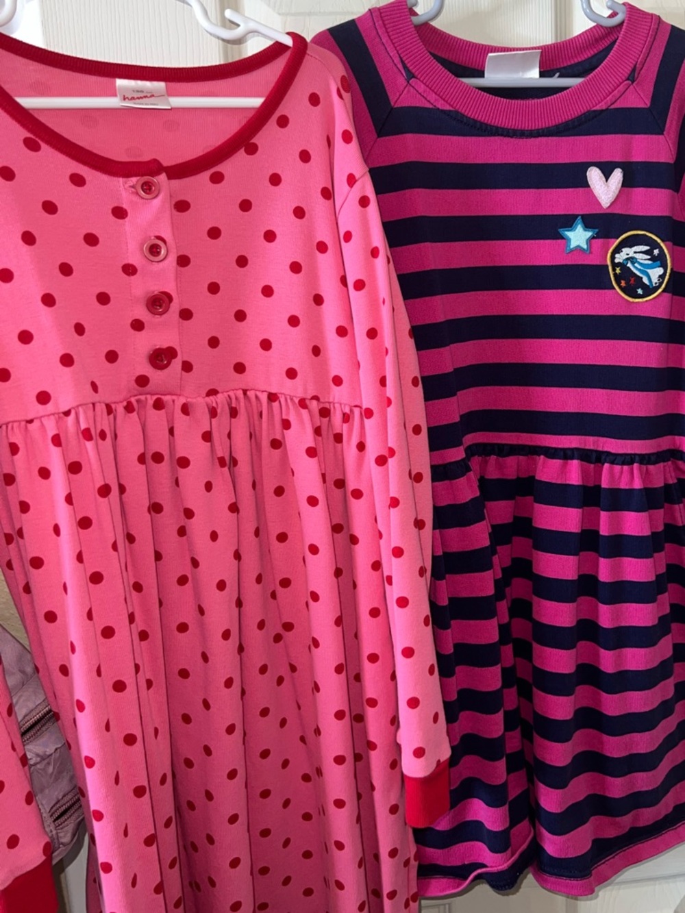 Hanna Andersson Girls 130cm Size8 Dress Bundle Pink Polka Dot Henley Striped EUC